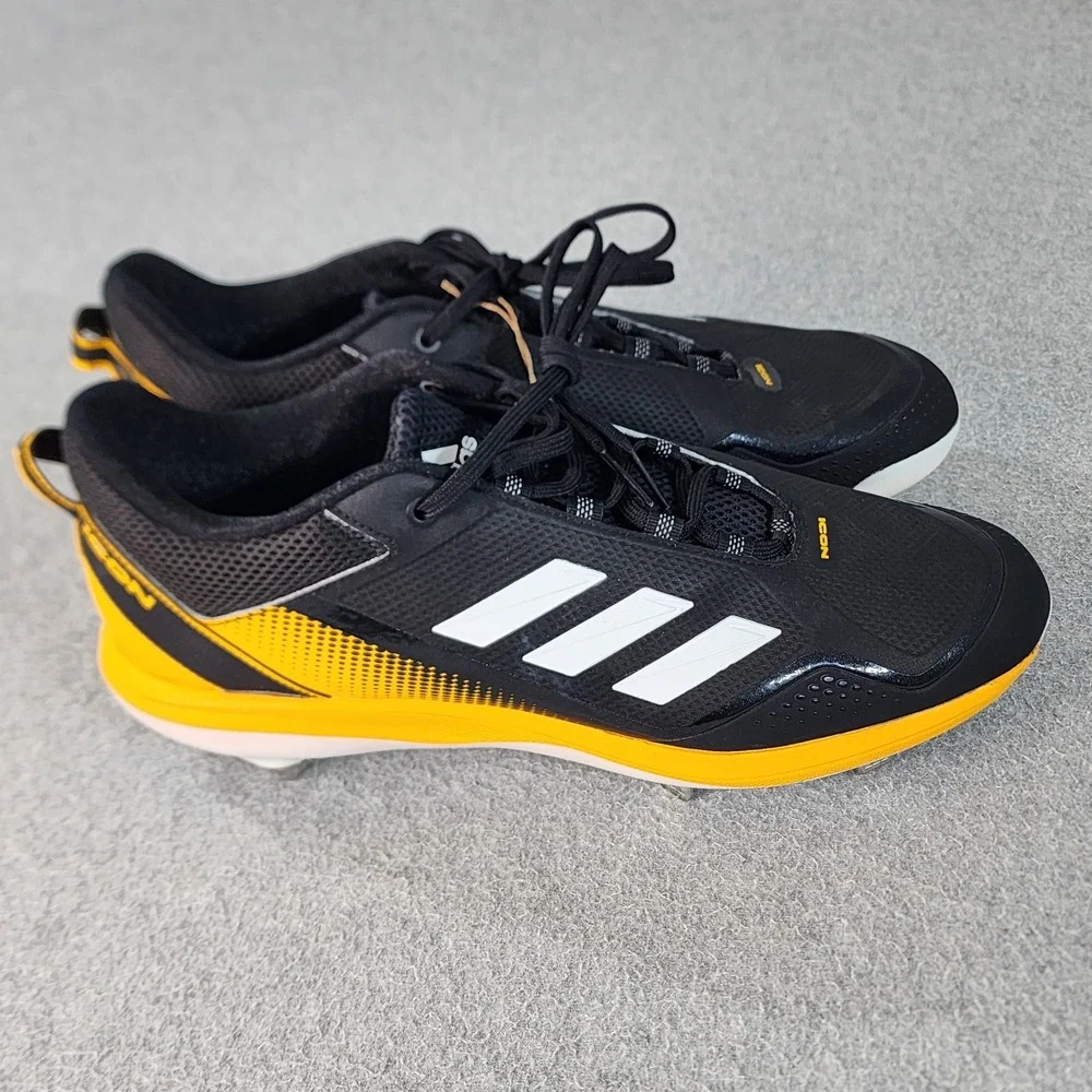 Adidas Icon 7 Baseball Metal Cleats Mens Size 15 Black‎ Yellow Stealtrax S23856